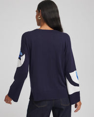 Chico's Women | Floral Intarsia Crewneck Pullover TIDAL BLUE