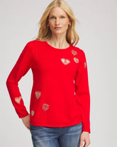 Chico's Women | V-Day Embroidered Heart Pullover LOVE LETTER RED