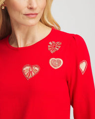 Chico's Women | V-Day Embroidered Heart Pullover LOVE LETTER RED