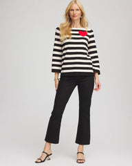 Chico's Women | Striped V-Day Pullover ENGLISH CREAM