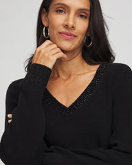 Chico's Women | Embellished V-Neck Pullover Sweater BLACK