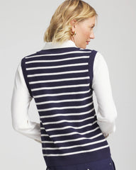 Chico's Women | Striped V-Neck 2 in 1 Sweater Vest PASSPORT BLUE