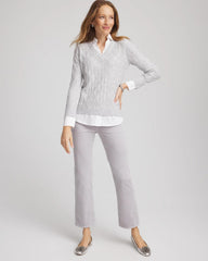 Chico's Women | Classic Built-In Shirt Knit Sweater CLASSIC GRAY