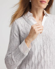 Chico's Women | Classic Built-In Shirt Knit Sweater CLASSIC GRAY
