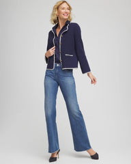 Chico's Women | Blanket Stitch Crewneck Cardigan PASSPORT BLUE