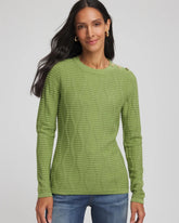 Chico's Women | Button Shoulder Crewneck Pullover GREEN FIG