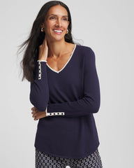 Chico's Women | Ella Tipped V-Neck Pullover Sweater PASSPORT BLUE