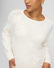 Chico's Women | Tonal Embroidered Boatneck Pullover Sweater ENGLISH CREAM