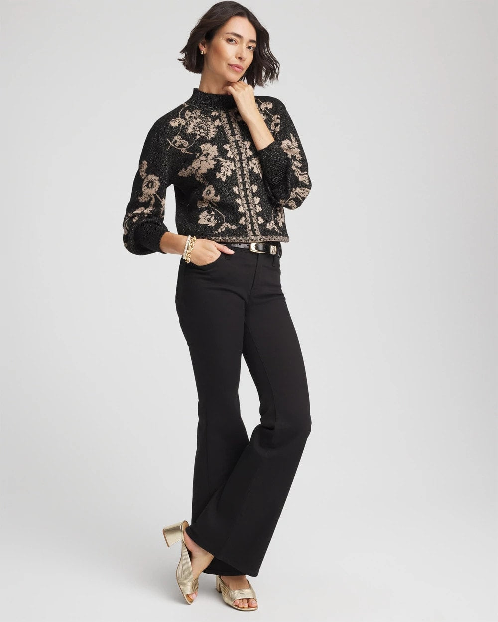 Chico's Women | Bryne Jacquard Mockneck Pullover BLACK