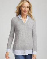 Chico's Women | Sequin Built-In Shirt Knit Sweater GRAY
