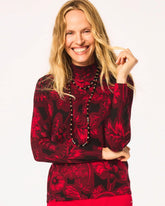 Chico's Women | Ella Printed Mockneck Sweater CARMINE RED