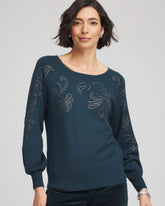Chico's Women | Heatset Embroidered Pullover TEAL SHADOW