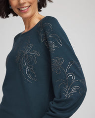 Chico's Women | Heatset Embroidered Pullover TEAL SHADOW