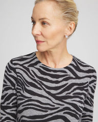 Chico's Women | Cashmere Zebra Long-Sleeve Pullover Sweater BLACK