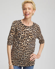 Chico's Women | Cashmere Animal Elbow-Sleeve Pullover CAMEL