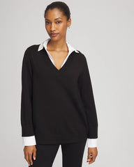 Chico's Women | Embellished Layered Collar Shirt Sweater BLACK