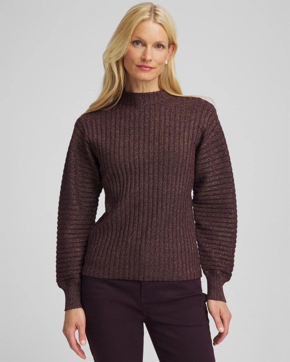 Chico's Women | Metallic Ribbed Pullover NIGHT BLOOM