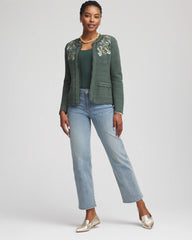 Chico's Women | Embroidered Cotton-Blend Jacket DARKEST SPRUCE