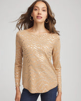 Chico's Women | Ella Boatneck Foiled Pullover Sweater FAUX CAMEL HEATHER