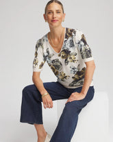 Chico's Women | Floral V-Neck Sweater Tee ENGLISH CREAM