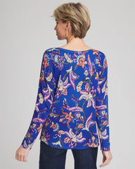 Chico's Women | Ella Boatneck Printed Pullover Sweater COBALT STONE