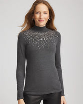Chico's Women | Ella Rhinestone Mockneck Sweater GRAPHITE GRAY