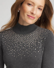 Chico's Women | Ella Rhinestone Mockneck Sweater GRAPHITE GRAY