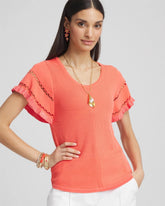 Chico's Women | Cutout Short-Sleeved Pullover Sweater MELON MAMBO