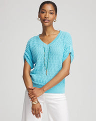 Chico's Women | Sequin V-Neck Pullover Sweater PARADISO BLUE