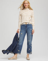 Chico's Women | Ella Jacquard Mockneck Sweater ENGLISH CREAM