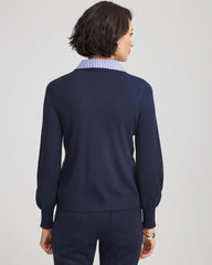 Chico's Women | Striped Collared Cardigan Sweater PASSPORT BLUE