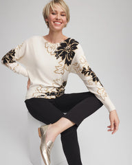 Chico's Women | Ella Dolman Artisanal Pullover Sweater BLACK