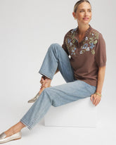 Chico's Women | Embroidered Henley Pullover Sweater DRIED MUSHROOM