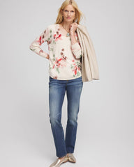 Chico's Women | Ella Flowers & Cream Pullover Sweater ENGLISH CREAM