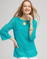 Chico's Women | Pointelle Bateau-Neck Pullover Sweater SEASPRAY