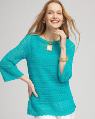 Chico's Women | Pointelle Bateau-Neck Pullover Sweater SEASPRAY