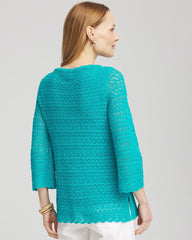 Chico's Women | Pointelle Bateau-Neck Pullover Sweater SEASPRAY