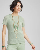 Chico's Women | Pointelle Crewneck Sweater Tee MOROCCAN MINT
