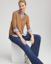 Chico's Women | Camel Built-In Shirt Knit Sweater CARAMEL APPLE HEATHER