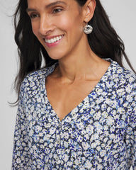 Chico's Women | Printed Slub Splitneck Button Tee PASSPORT BLUE