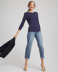 Chico's Women | Pima Cotton Crewneck Button Tee PASSPORT BLUE