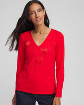 Chico's Women | Embellished Heart V-Neck Tee LOVE LETTER RED