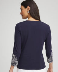 Chico's Women | Chic Scroll 3/4 Sleeve Perfect Tee PASSPORT BLUE