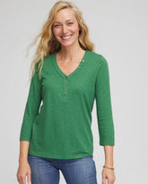 Chico's Women | Slub Splitneck Button Tee JARDIN GREEN