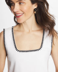 Chico's Women | Pima Blanket Stitch Square Neck Tank ALABASTER