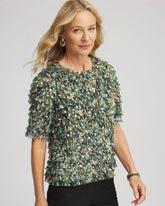 Chico's Women | Foiled Mesh Ruffle Crop Tee DARKEST SPRUCE