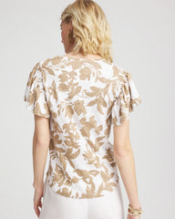 Chico's Women | Linen Leaf Print Flutter Sleeve Tee CAFE AROMA
