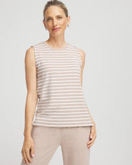 Chico's Women | Zenergy® UPF Sleeveless Metallic-Striped Tank LIGHT TAUPE HEATHER