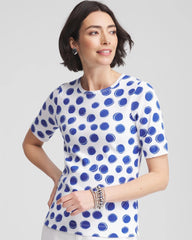 Chico's Women | Polka-Dot Pima Cotton Crewneck Tee ALABASTER