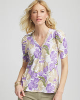 Chico's Women | Floral Slub Henley Tee ALABASTER